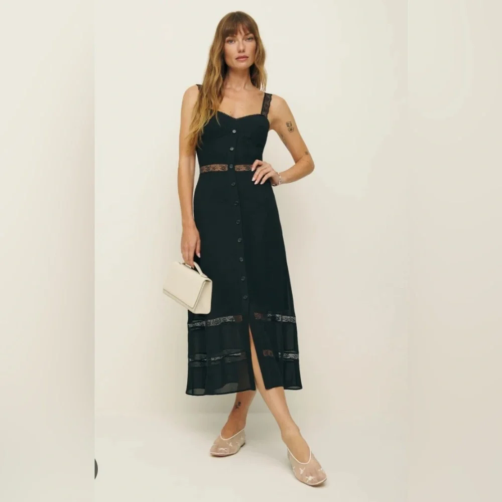 New Reformation Wynton Lace Midi Dress Black Size 2 - Picture 3 of 14